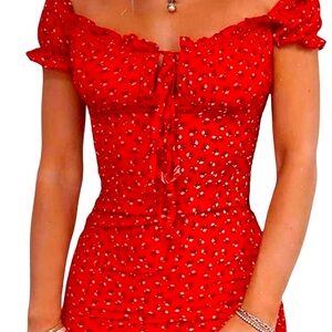 Women Floral Mini Dress Ruffle Short Sleeve Tie Front Bodycon Dress